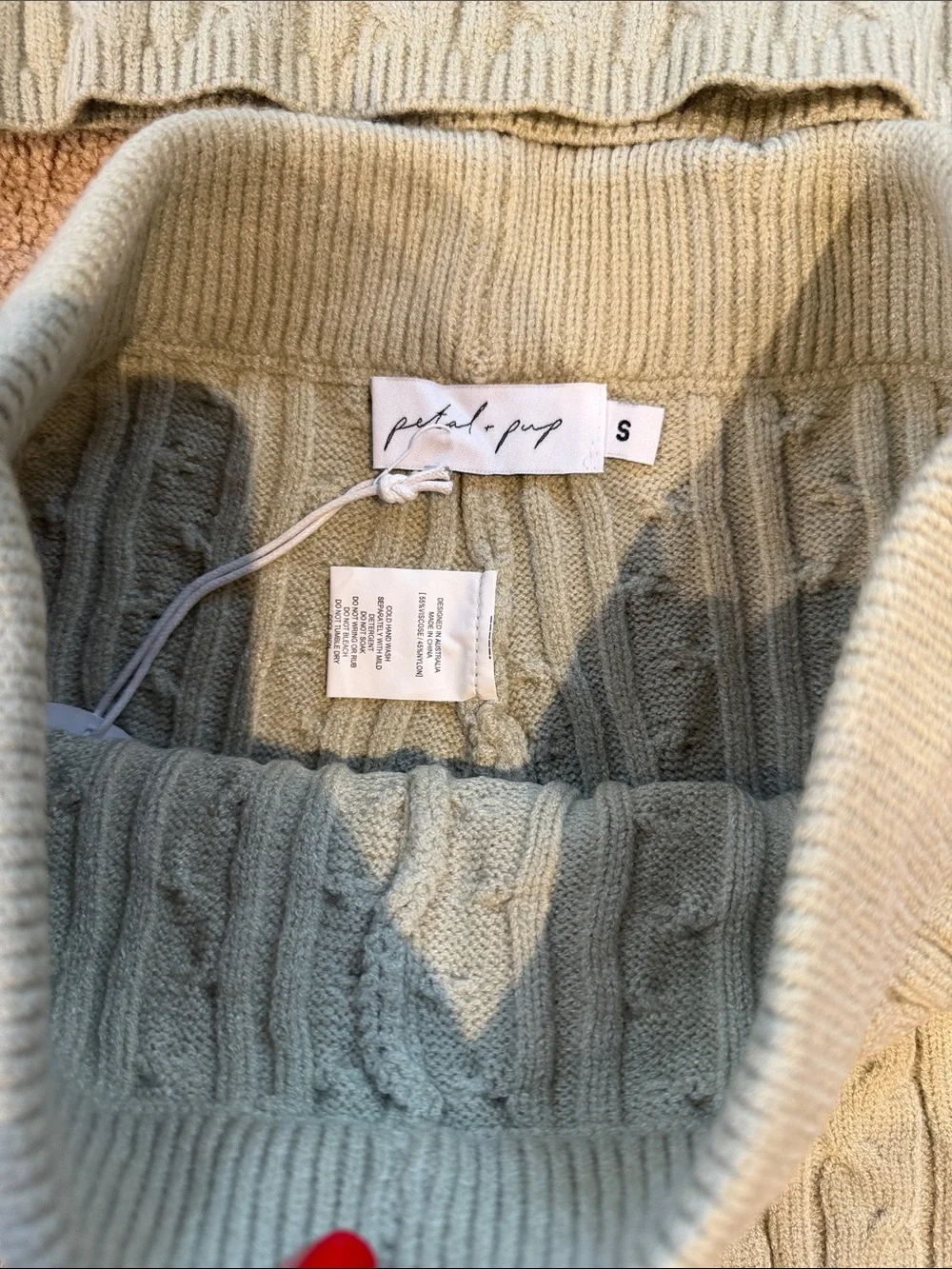 Petal & Pup Sage Green Cable Knit Cropped Sweater Set